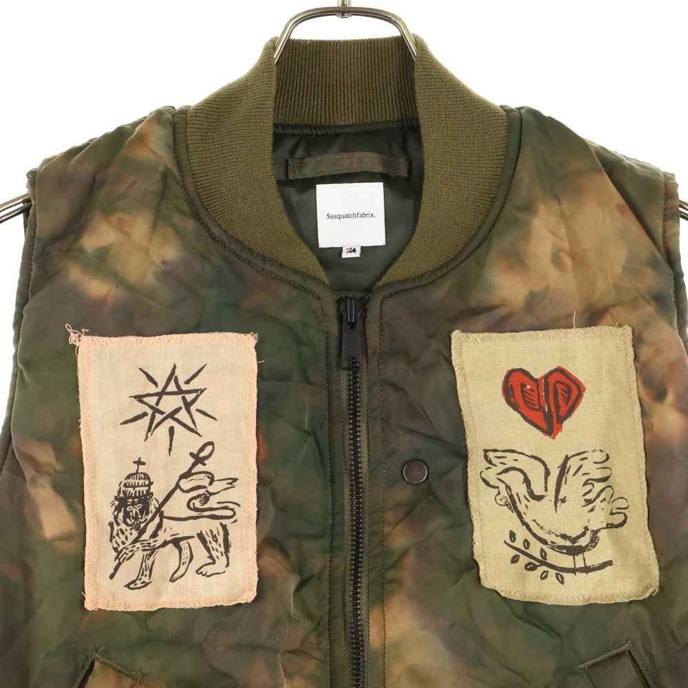 Sasquatchfabrix.(サスクワッチファブリックス) 23AW FLIGHT VEST THE DOVE OF PEACE バックワッペンカモフラフライトベスト 23AW-JKM-005 カーキ