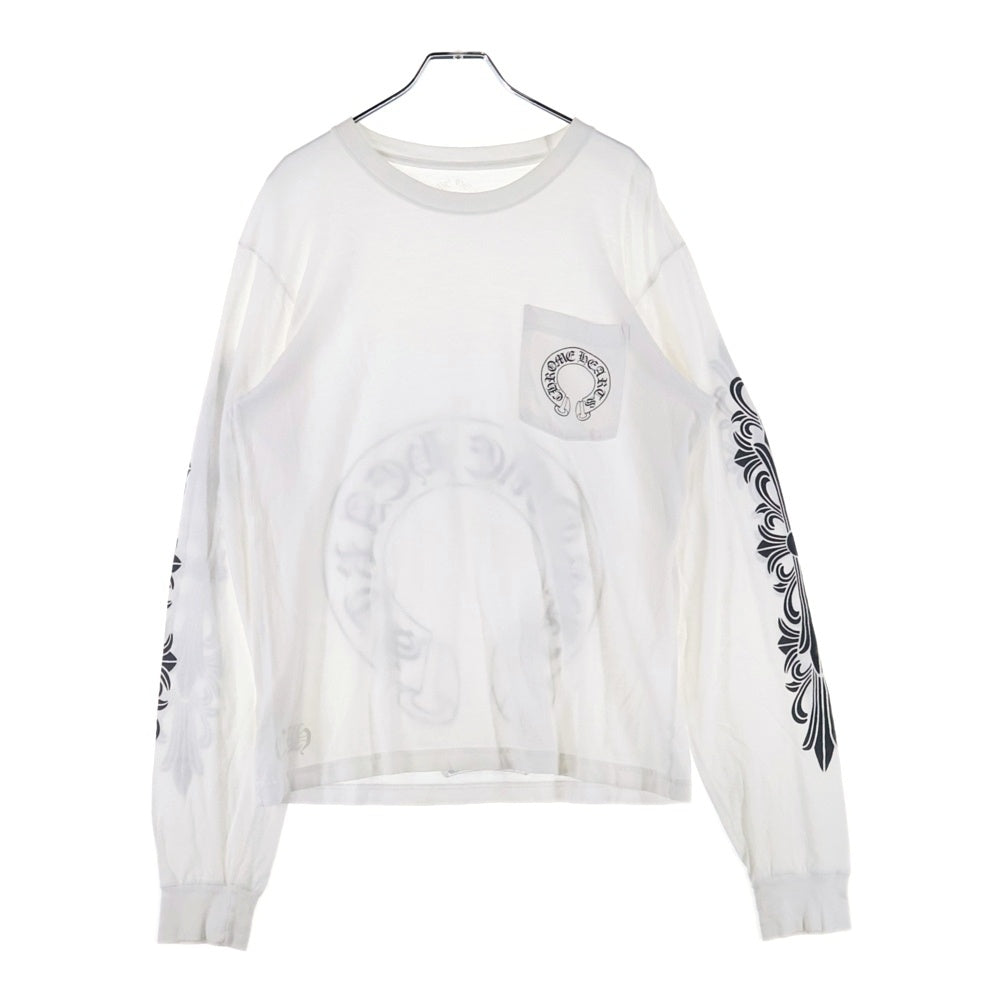 CHROME HEARTS(クロムハーツ) Horseshoe Arm Floral L/S Tee バックホースシュー アームフローラル 長袖Tシャツ ホワイト