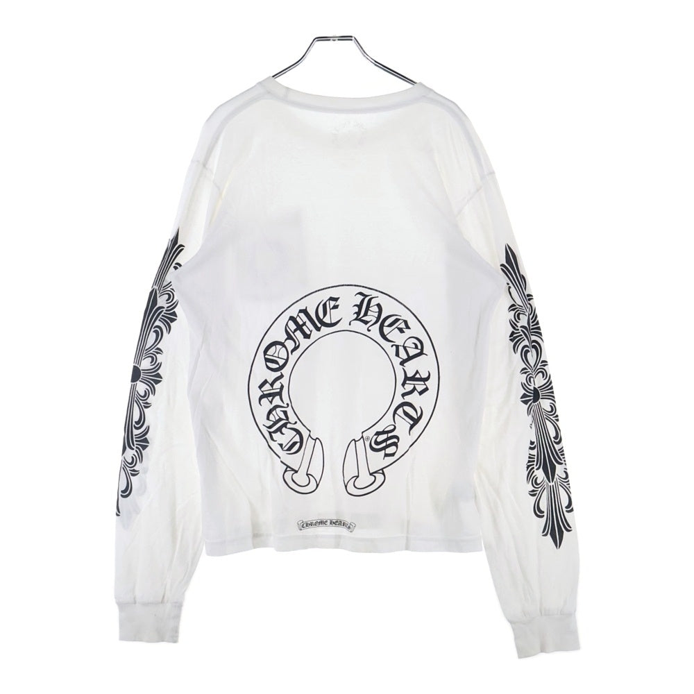 CHROME HEARTS(クロムハーツ) Horseshoe Arm Floral L/S Tee バックホースシュー アームフローラル 長袖Tシャツ ホワイト