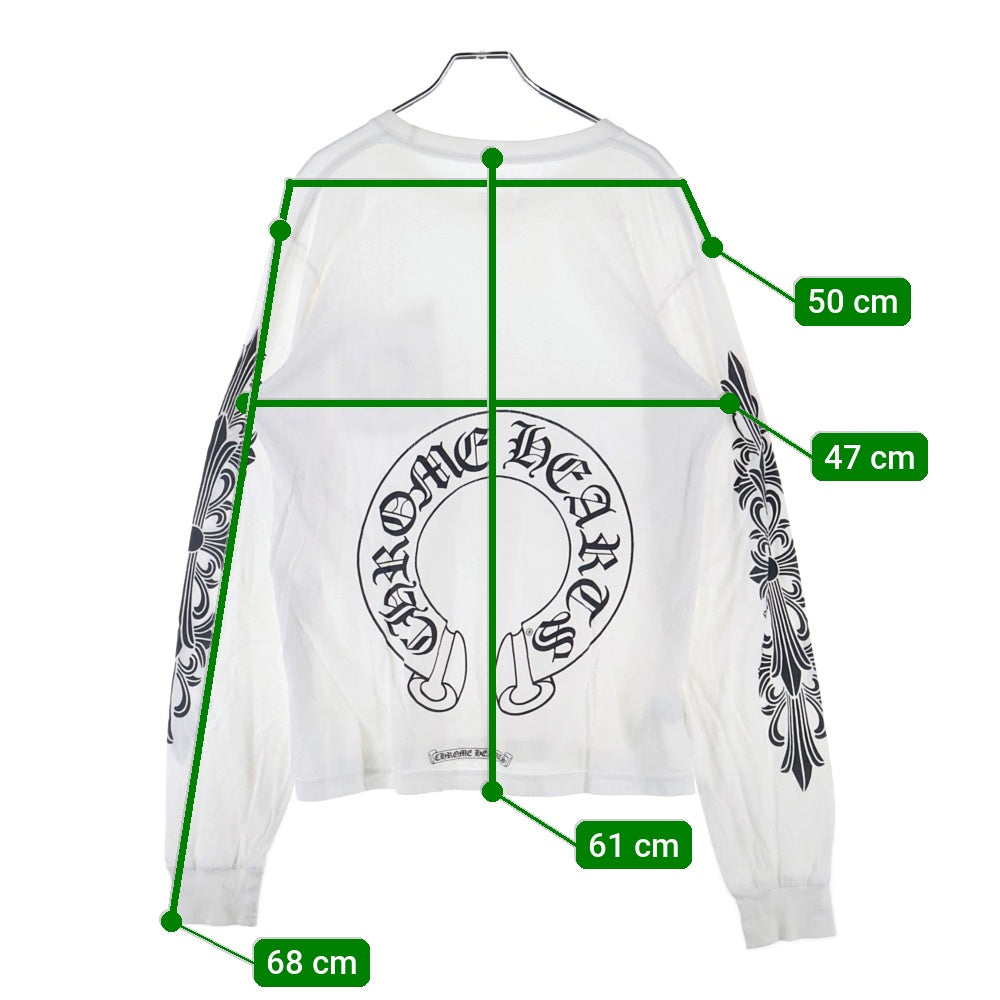 CHROME HEARTS(クロムハーツ) Horseshoe Arm Floral L/S Tee バックホースシュー アームフローラル 長袖Tシャツ ホワイト