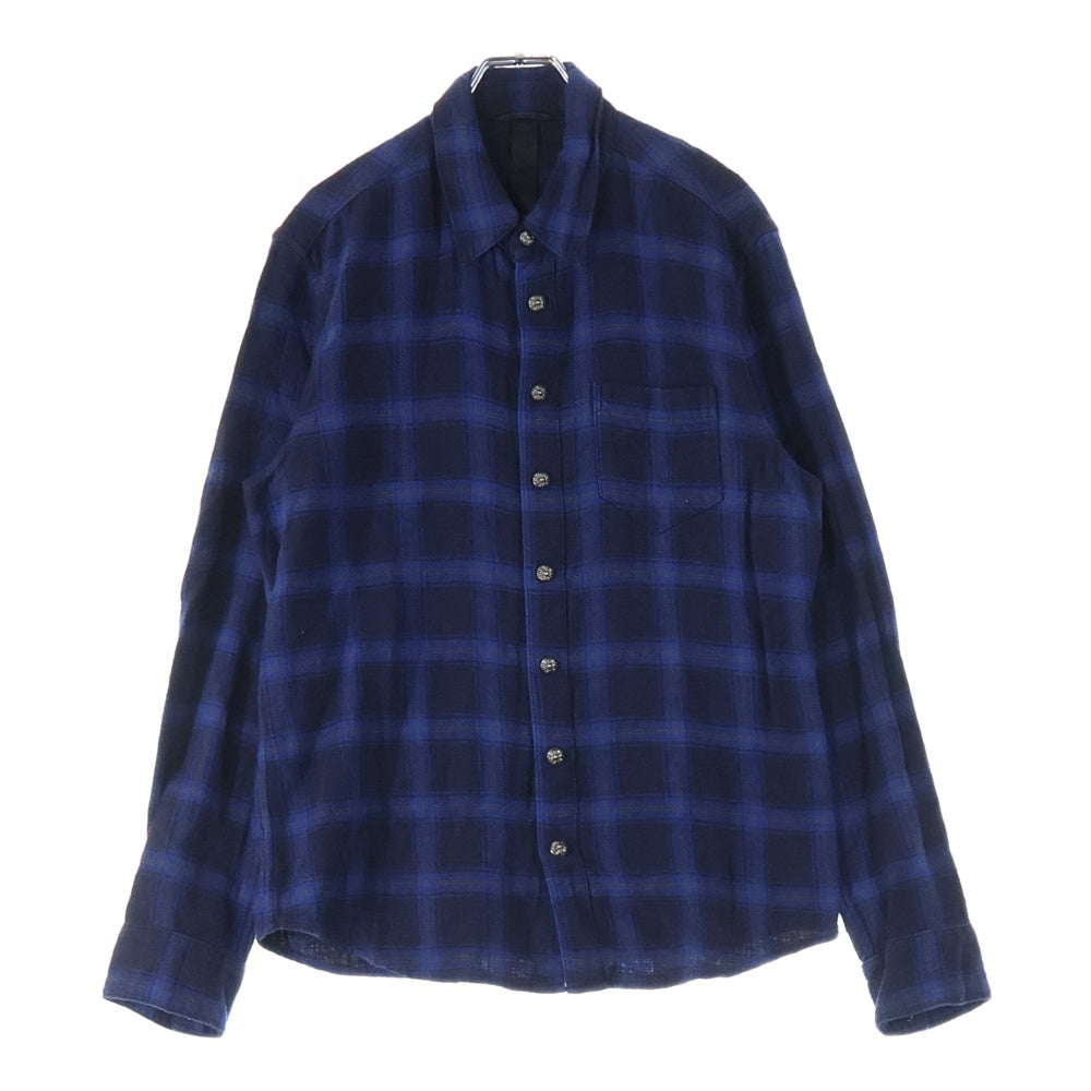 CHROME HEARTS(クロムハーツ) LOOSE END ルーズエンド 袖クロスパッチ付きチェック長袖シャツ ブルー