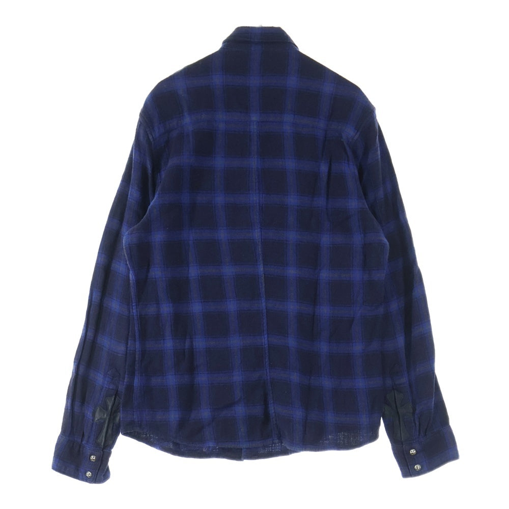 CHROME HEARTS(クロムハーツ) LOOSE END ルーズエンド 袖クロスパッチ付きチェック長袖シャツ ブルー