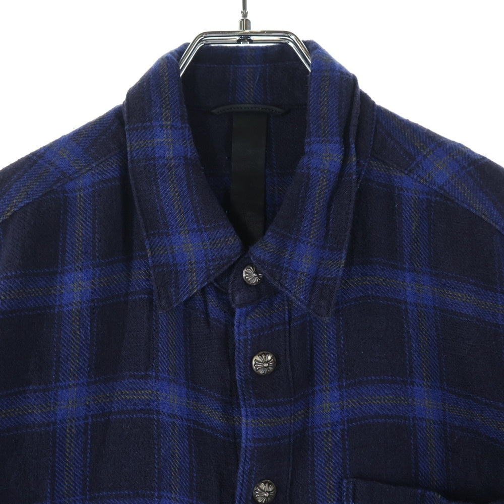 CHROME HEARTS(クロムハーツ) LOOSE END ルーズエンド 袖クロスパッチ付きチェック長袖シャツ ブルー