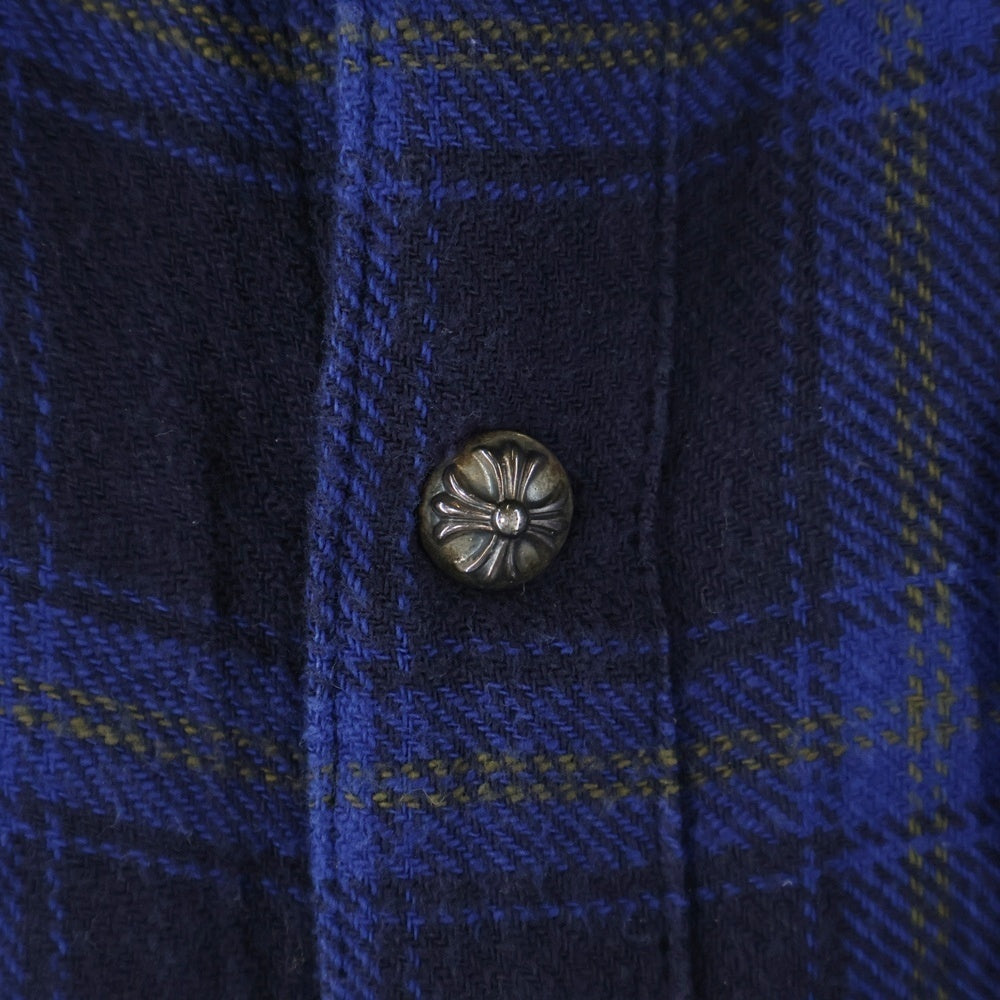CHROME HEARTS(クロムハーツ) LOOSE END ルーズエンド 袖クロスパッチ付きチェック長袖シャツ ブルー