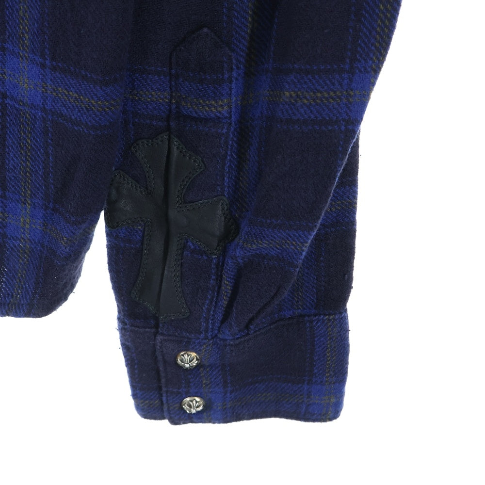 CHROME HEARTS(クロムハーツ) LOOSE END ルーズエンド 袖クロスパッチ付きチェック長袖シャツ ブルー