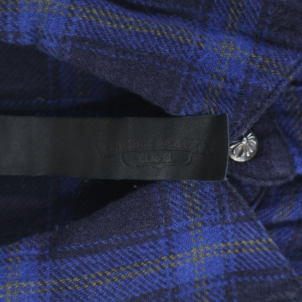 CHROME HEARTS(クロムハーツ) LOOSE END ルーズエンド 袖クロスパッチ付きチェック長袖シャツ ブルー