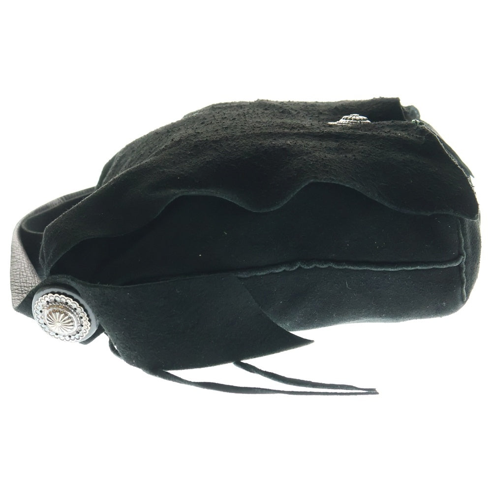 goro's(ゴローズ) 金メタル付きフラワーコンチョ ディアスキンショルダーバッグ S ブラック 小ポーチ付き