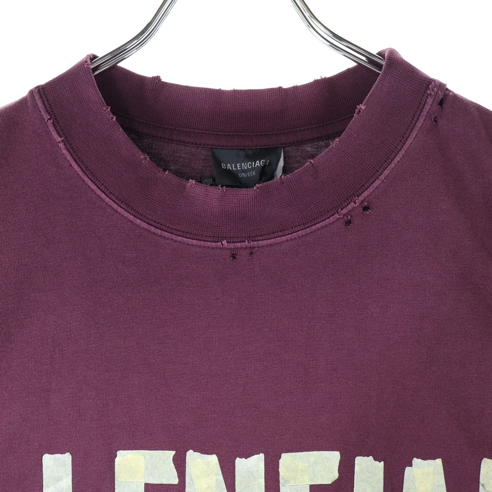 BALENCIAGA(バレンシアガ) 23SS TAPE TYPE MEDIUM FIT T-SHIRT テープタイプロゴ半袖Tシャツ カットソー 739784 TOVA9 ダークレッド