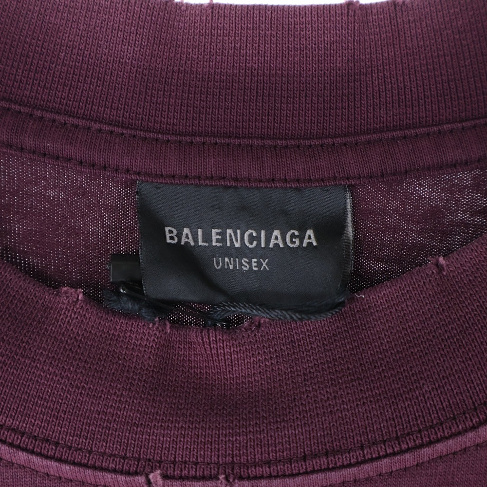 BALENCIAGA(バレンシアガ) 23SS TAPE TYPE MEDIUM FIT T-SHIRT テープタイプロゴ半袖Tシャツ カットソー 739784 TOVA9 ダークレッド