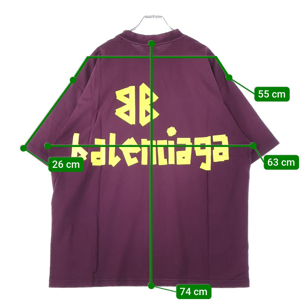 BALENCIAGA(バレンシアガ) 23SS TAPE TYPE MEDIUM FIT T-SHIRT テープタイプロゴ半袖Tシャツ カットソー 739784 TOVA9 ダークレッド
