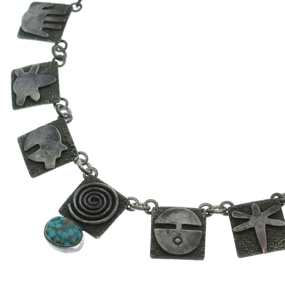 INDIAN JEWELRY(インディアンジュエリー) ズニ族 Alex Sanchez作 マルチモチーフ ターコイズ付き ネックレス