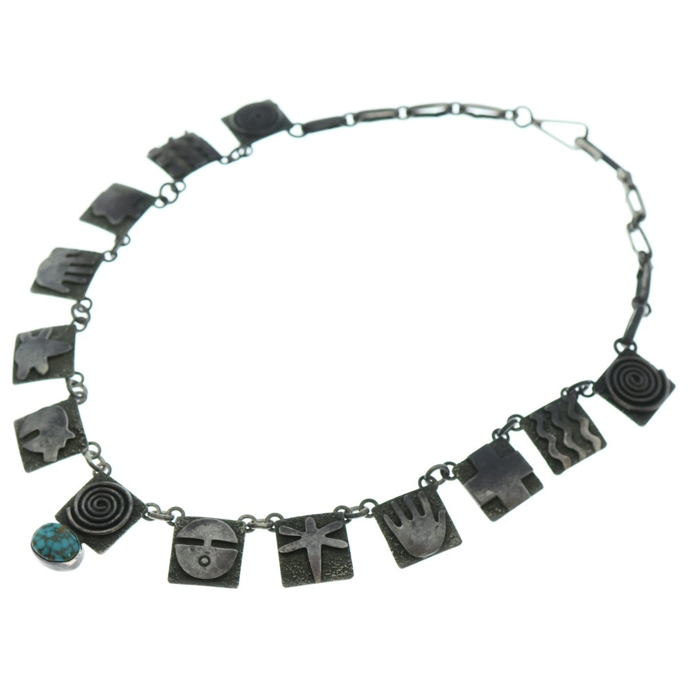 INDIAN JEWELRY(インディアンジュエリー) ズニ族 Alex Sanchez作 マルチモチーフ ターコイズ付き ネックレス