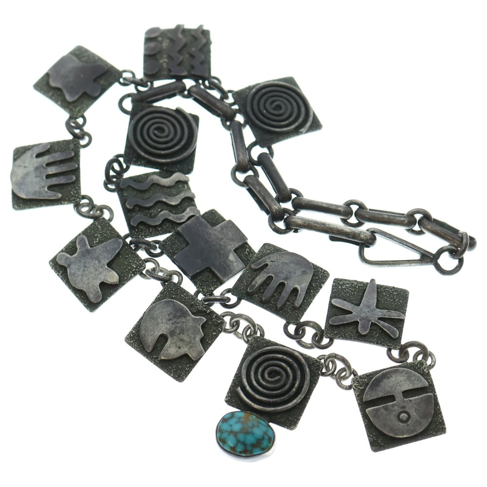 INDIAN JEWELRY(インディアンジュエリー) ズニ族 Alex Sanchez作 マルチモチーフ ターコイズ付き ネックレス