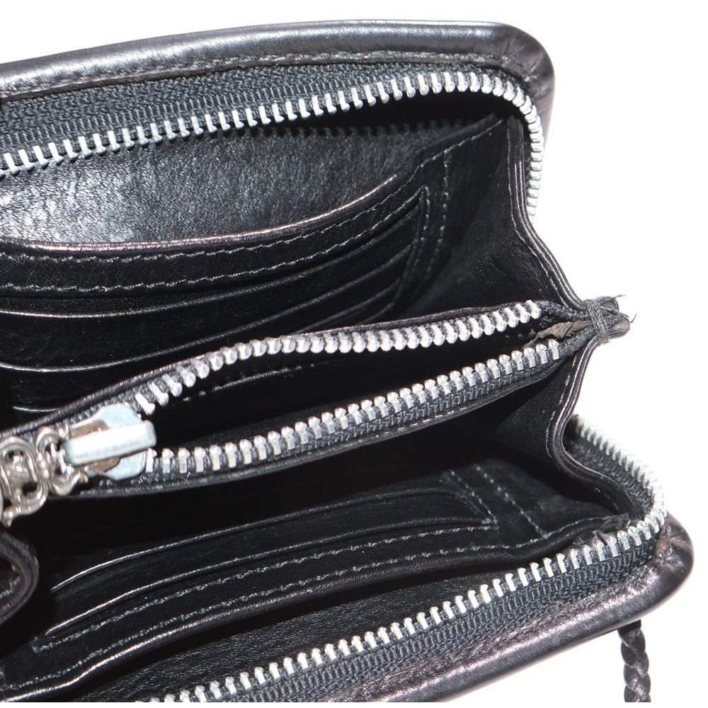 CHROME HEARTS(クロムハーツ) OLD コノリーレザー ダガージップショルダーバッグ 革紐付きミニウォレット 財布 ブラック