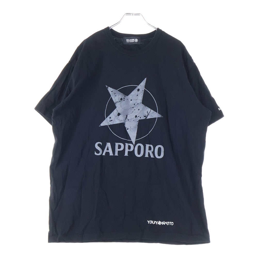 WILDSIDE YOHJI YAMAMOTO(ワイルドサイド ヨウジ ヤマモト) ×サッポロ黒ラベル ロゴプリント半袖Tシャツ ブラック
