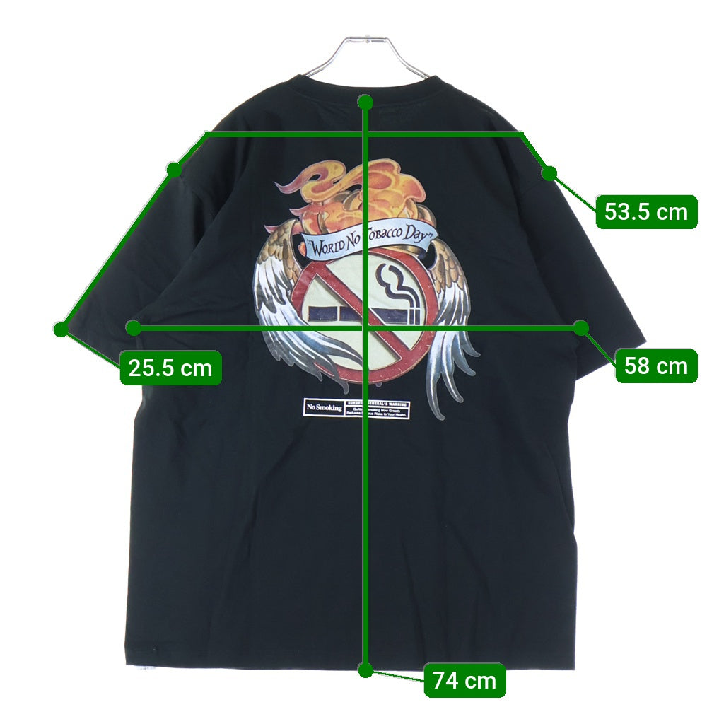 FR2(エフアールツー) World No Tobacco Day プリント 半袖Tシャツ ブラック