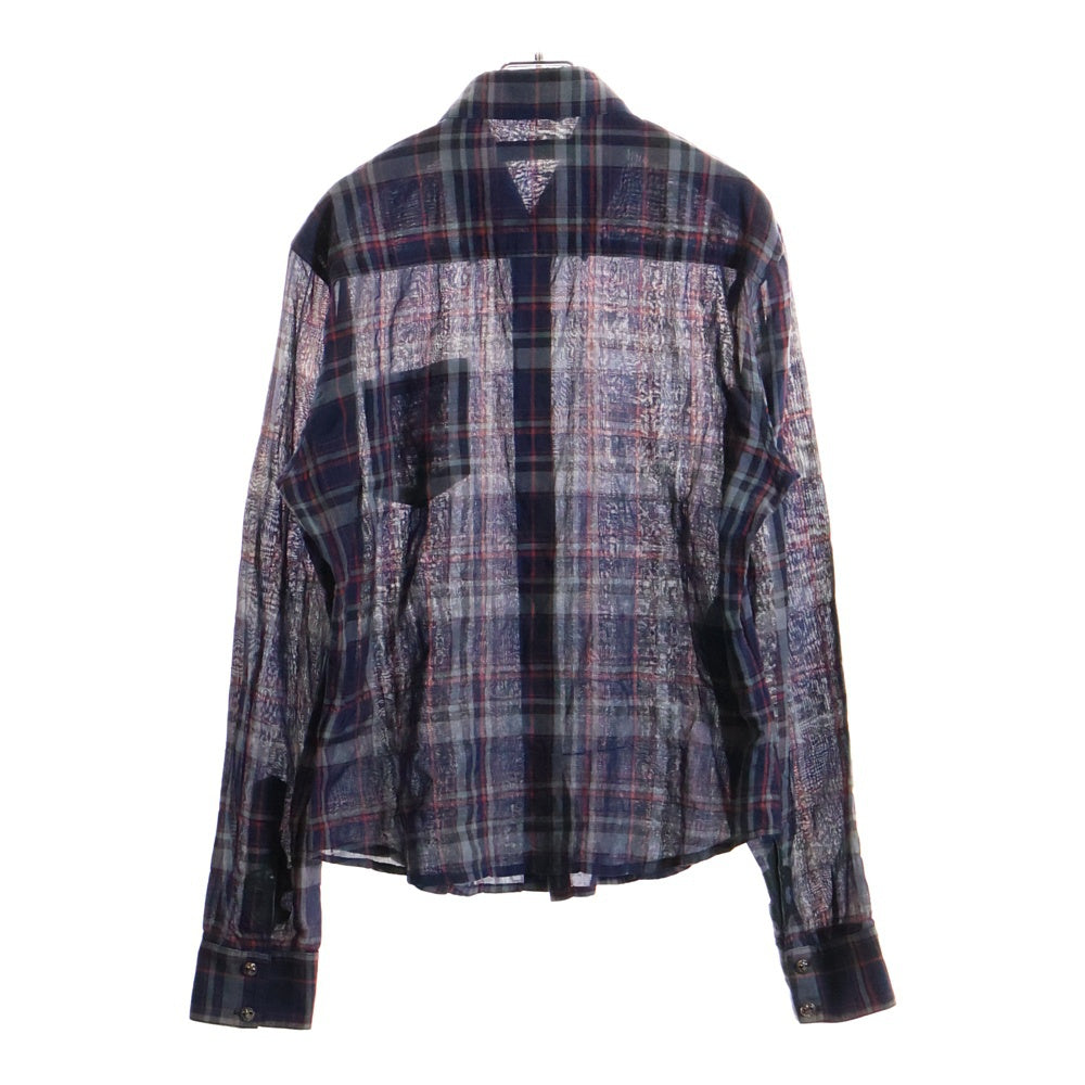 CHROME HEARTS(クロムハーツ) 袖BSフレア レザーパッチチェック柄長袖シャツ ネイビー/レッド