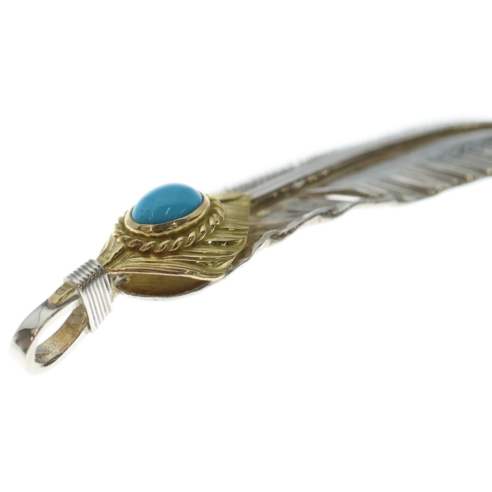 goro's(ゴローズ) 【現行】上金金縄ターコイズ特大フェザー 右向き ペンダントトップ シルバー/ゴールド