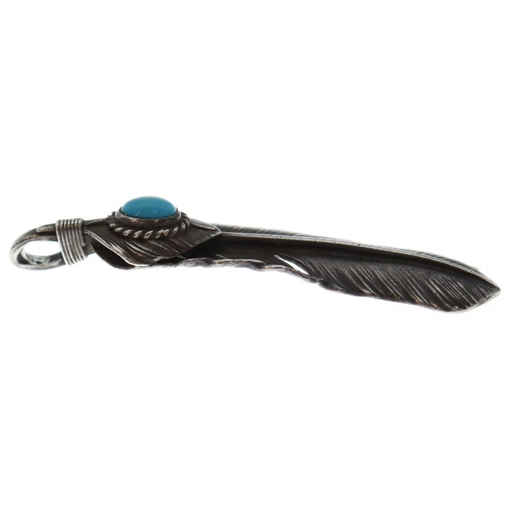 goro's(ゴローズ) 【現行】上銀銀縄ターコイズ特大フェザー 右向き ペンダントトップ シルバー