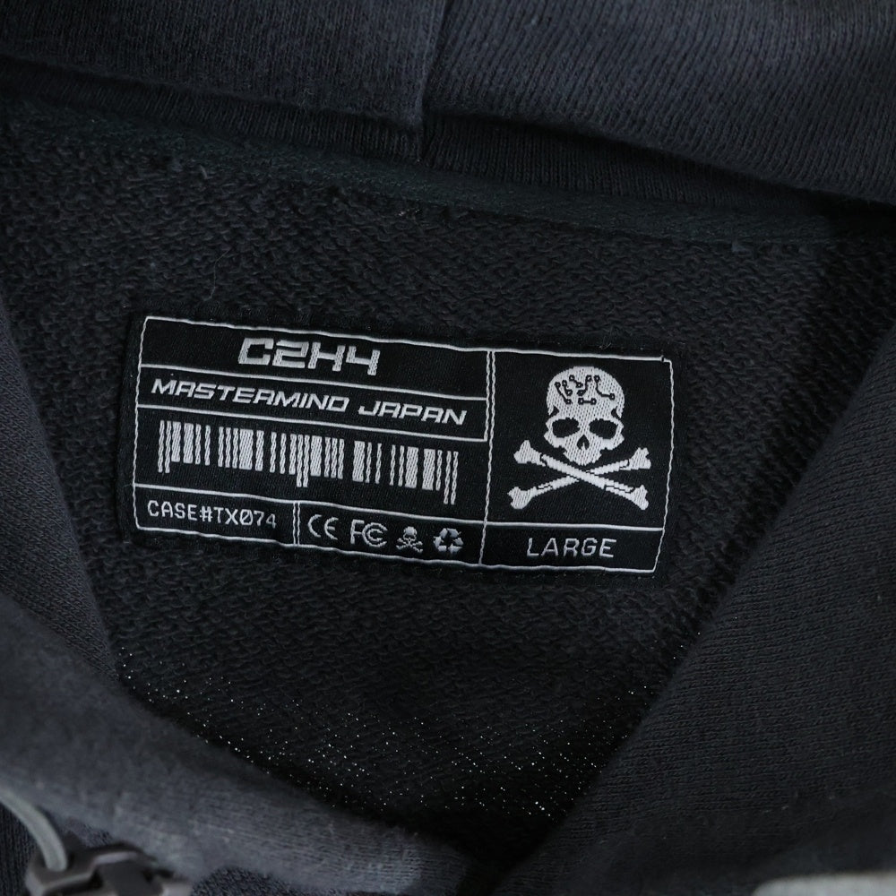 mastermind JAPAN(マスターマインドジャパン) ×C2H4 Skull Print Zip Pocket Hoodie スカルポケットプルオーバーフーディーパーカー グレー