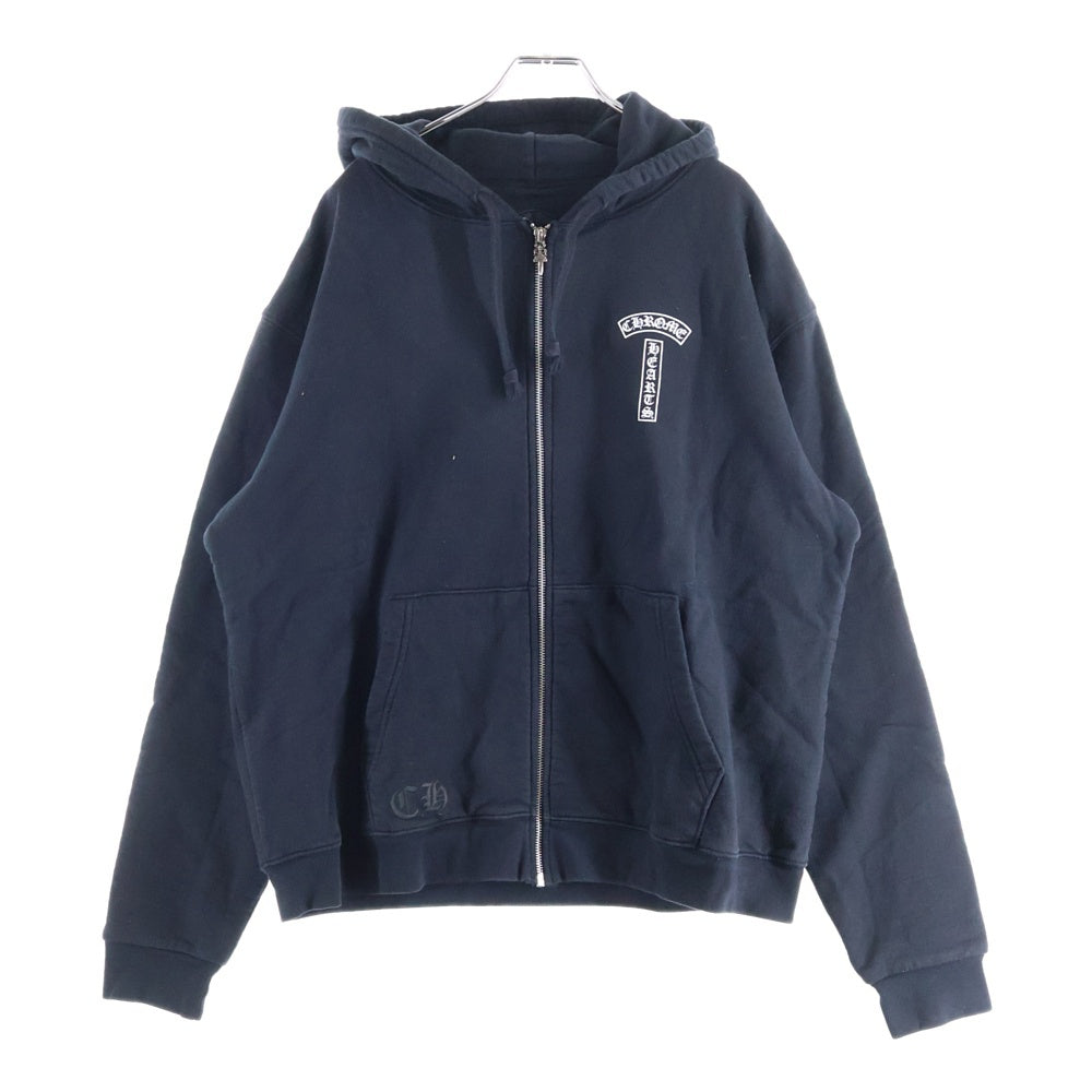 CHROME HEARTS(クロムハーツ) SWTSHRT HD ZIP Tバーアーチロゴプリント 裏地サーマルジップアップフーディーパーカー ブラック