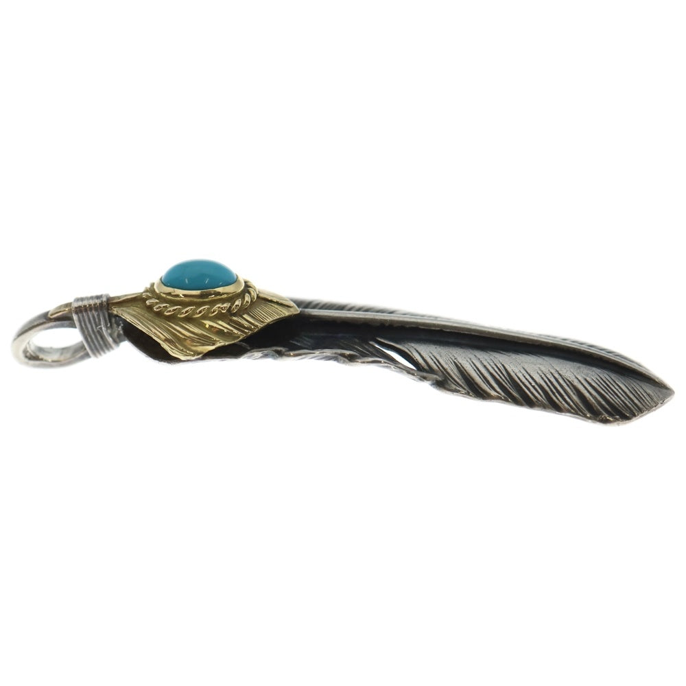 goro's(ゴローズ) 【現行】上金金縄ターコイズ特大フェザー 右向き ペンダントトップ シルバー/ゴールド