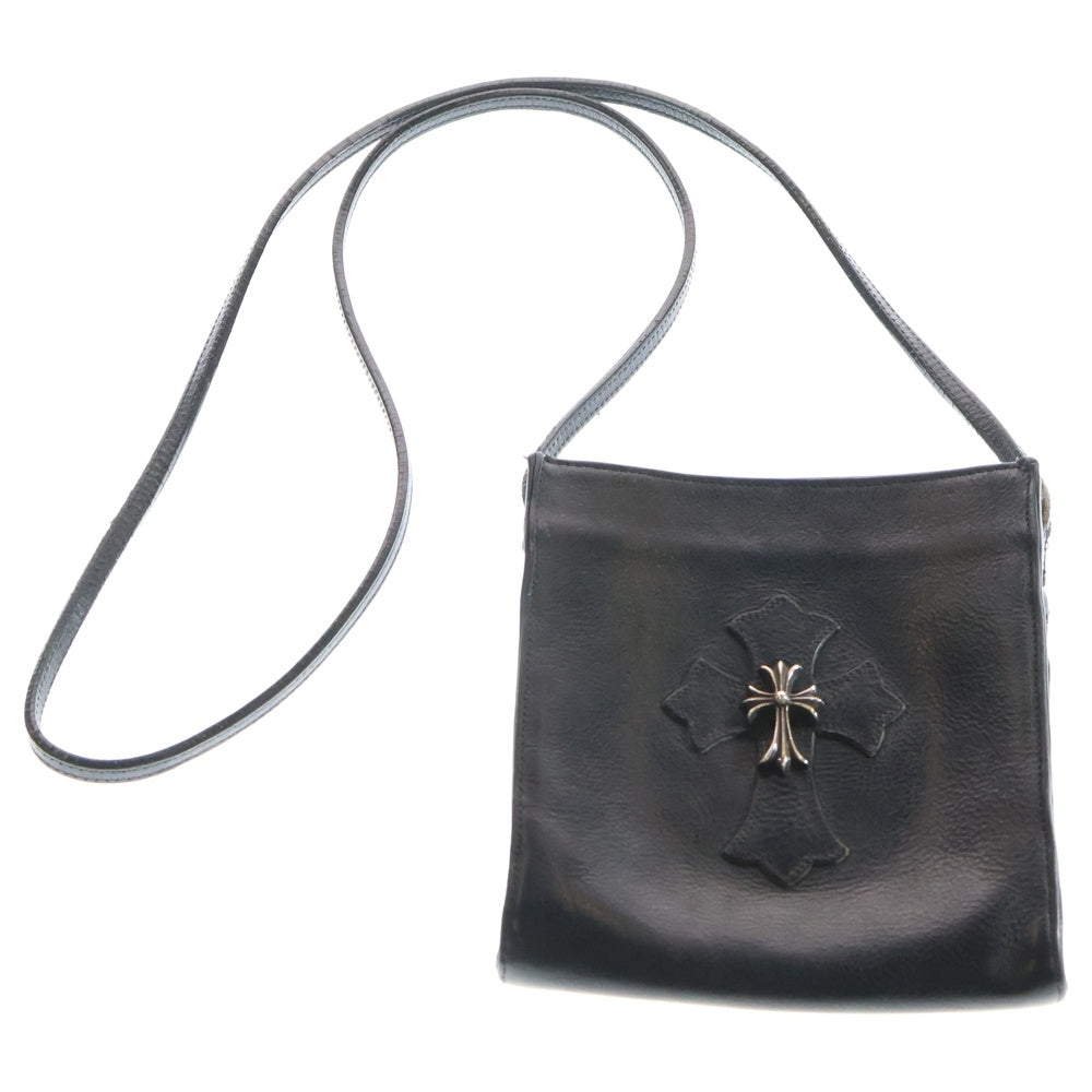 CHROME HEARTS(クロムハーツ) SQ PKT CH CROSS スクエアポケットCHクロス レザークロスパッチショルダーバッグ ブラック/シルバー