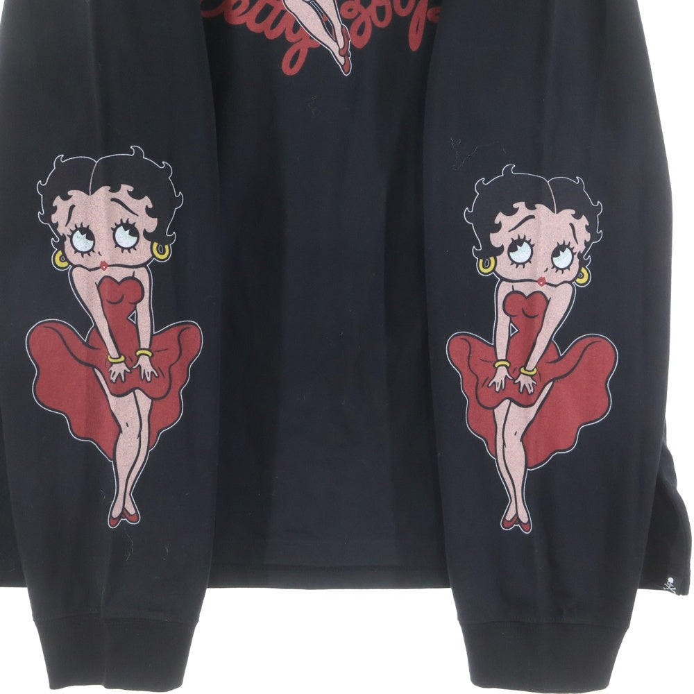 mastermind JAPAN(マスターマインドジャパン) 25AW WORLD×BETTY BOOP ワールド ベティブープ ボクシーフィットプリント長袖Tシャツ MW25C15-TS206 ブラック/レッド