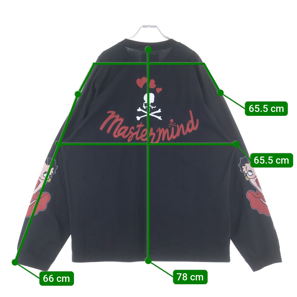 mastermind JAPAN(マスターマインドジャパン) 25AW WORLD×BETTY BOOP ワールド ベティブープ ボクシーフィットプリント長袖Tシャツ MW25C15-TS206 ブラック/レッド