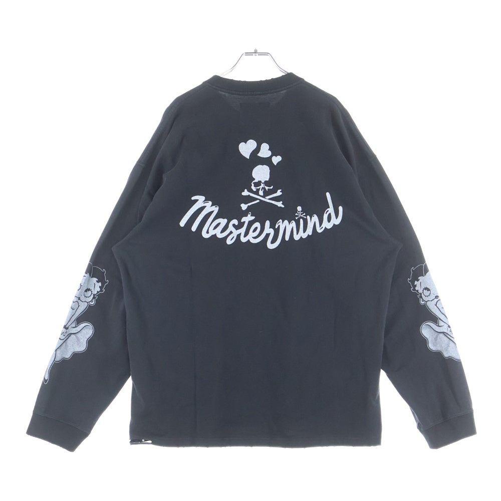 mastermind JAPAN(マスターマインドジャパン) 25AW WORLD×BETTY BOOP ワールド ベティブープ ボクシーフィットダメージ加工プリント長袖Tシャツ MW25C15-TS208 ブラック