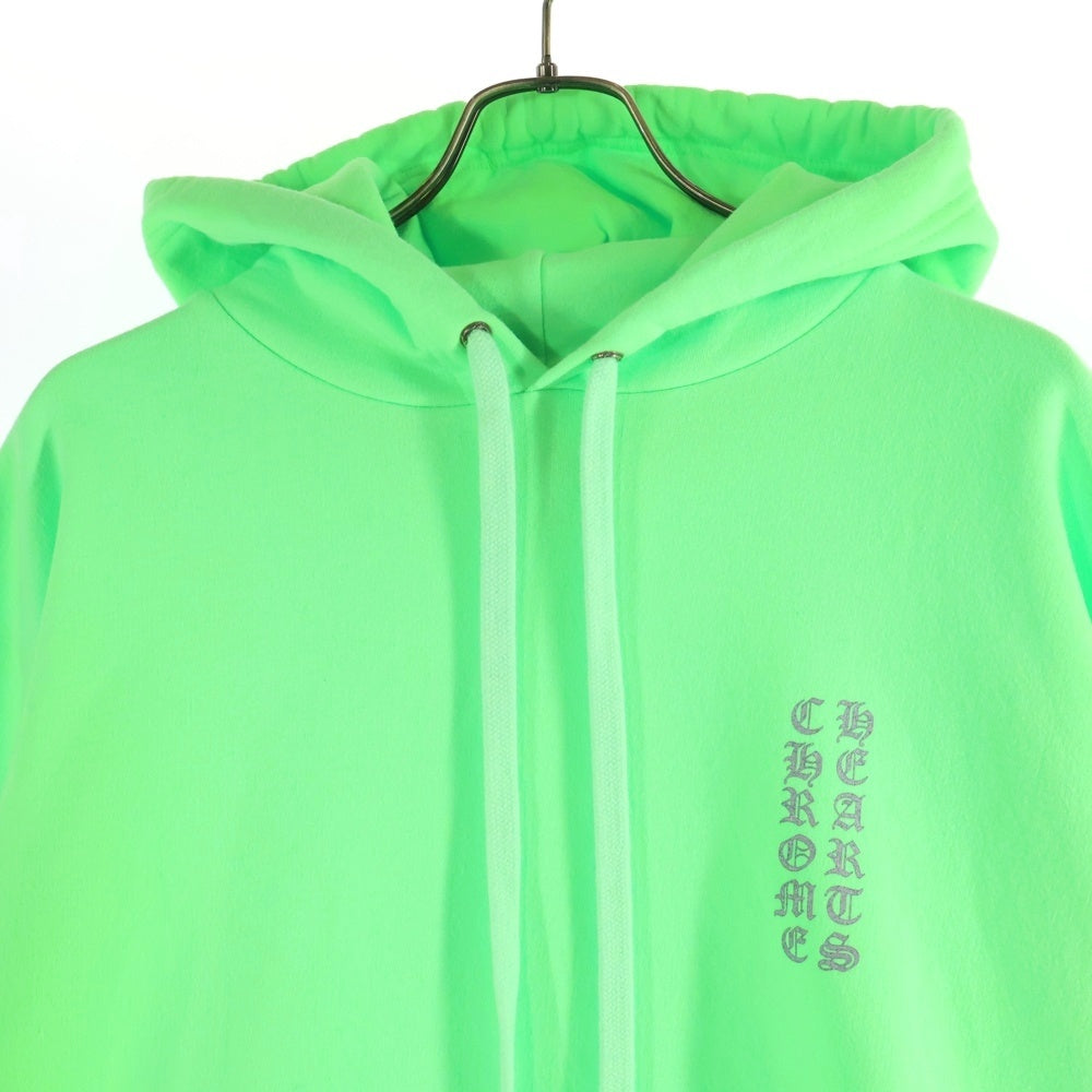 CHROME HEARTS(クロムハーツ) SWTSHRT HD PLVR LTD マイアミ限定 袖ロゴプリントプルオーバーパーカー ネオングリーン/シルバー