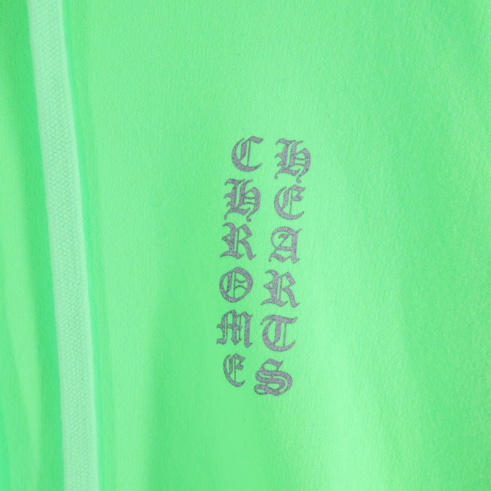 CHROME HEARTS(クロムハーツ) SWTSHRT HD PLVR LTD マイアミ限定 袖ロゴプリントプルオーバーパーカー ネオングリーン/シルバー