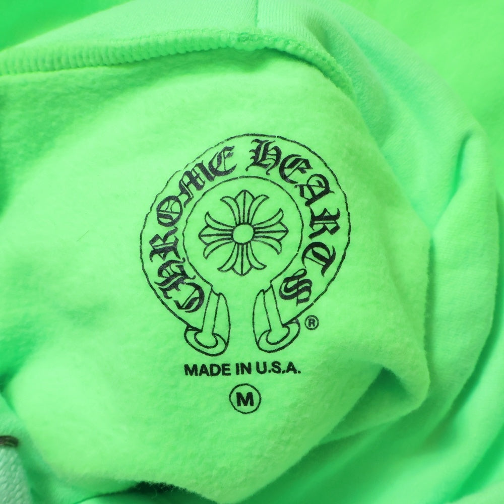 CHROME HEARTS(クロムハーツ) SWTSHRT HD PLVR LTD マイアミ限定 袖ロゴプリントプルオーバーパーカー ネオングリーン/シルバー