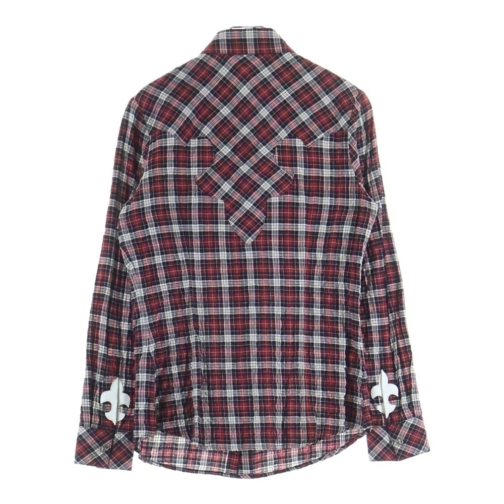 CHROME HEARTS(クロムハーツ) WESTN ウエスタン 袖レザーパッチ切替BSフレアボタンチェック長袖シャツ レッド