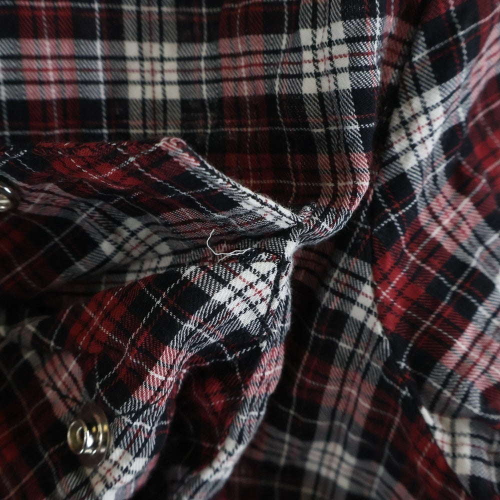 CHROME HEARTS(クロムハーツ) WESTN ウエスタン 袖レザーパッチ切替BSフレアボタンチェック長袖シャツ レッド