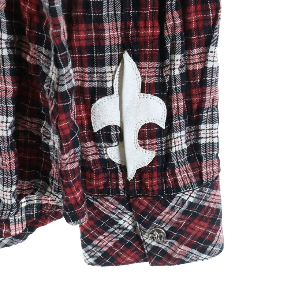 CHROME HEARTS(クロムハーツ) WESTN ウエスタン 袖レザーパッチ切替BSフレアボタンチェック長袖シャツ レッド