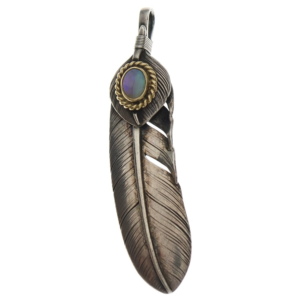 鷲見太郎(ワシミタロウ) L feather 01 L heart feather 01 opal L18金ハートフフェザーペンダントLハートフェザー 左向き シルバーゴールド
