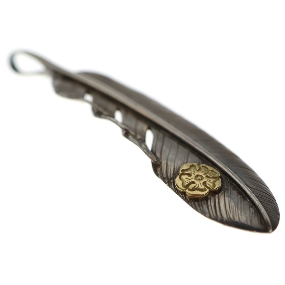 鷲見太郎(ワシミタロウ) L old feather 02 S K18 flower metal 18金フラワーメタル付きLオールドフェザー右向き シルバーゴールド