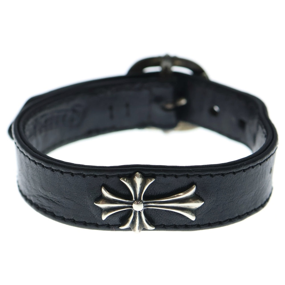 CHROME HEARTS(クロムハーツ) GUNSLINGER ガンスリンガータイニーCHクロス レザーブレスレット ブラック/シルバー BCA412