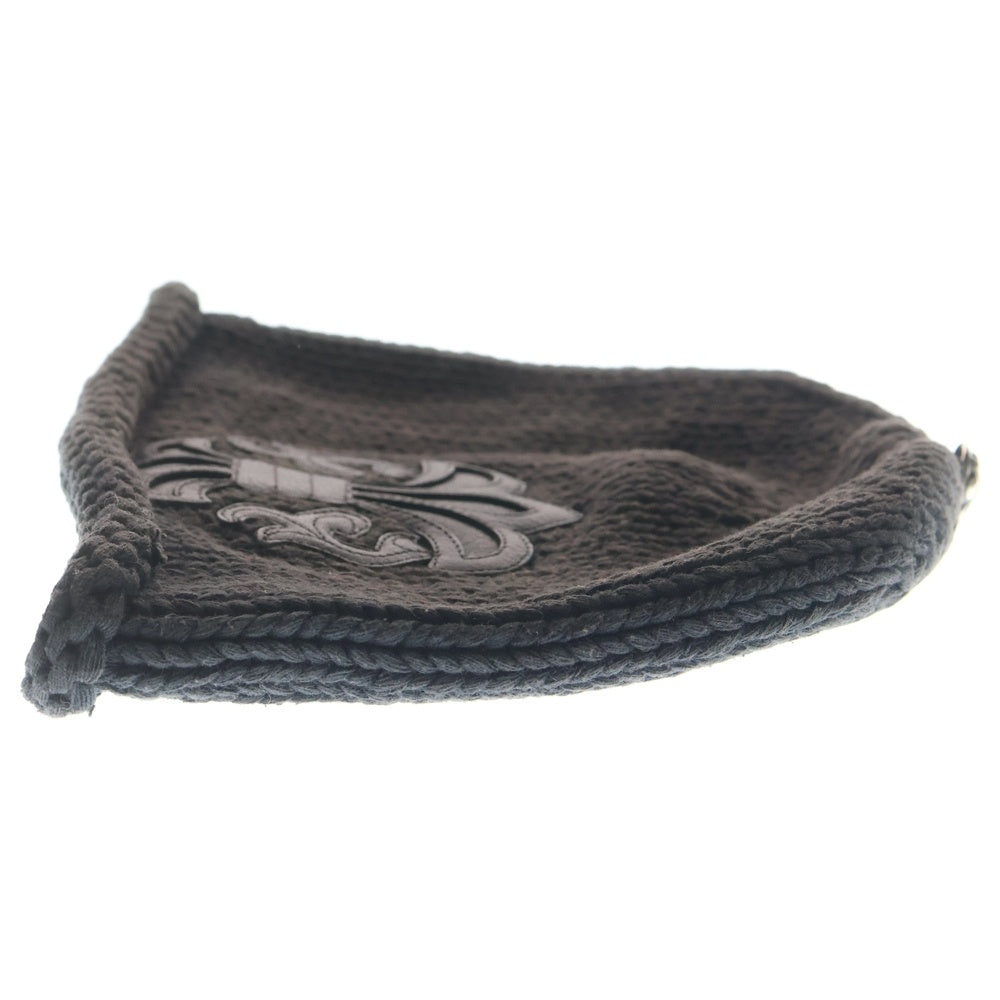 CHROME HEARTS(クロムハーツ) BS FLARE COTTON BEANIE BSフレア コットン ビーニー レザーパッチ BSフレアボタン ニットキャップ ブラック/シルバー