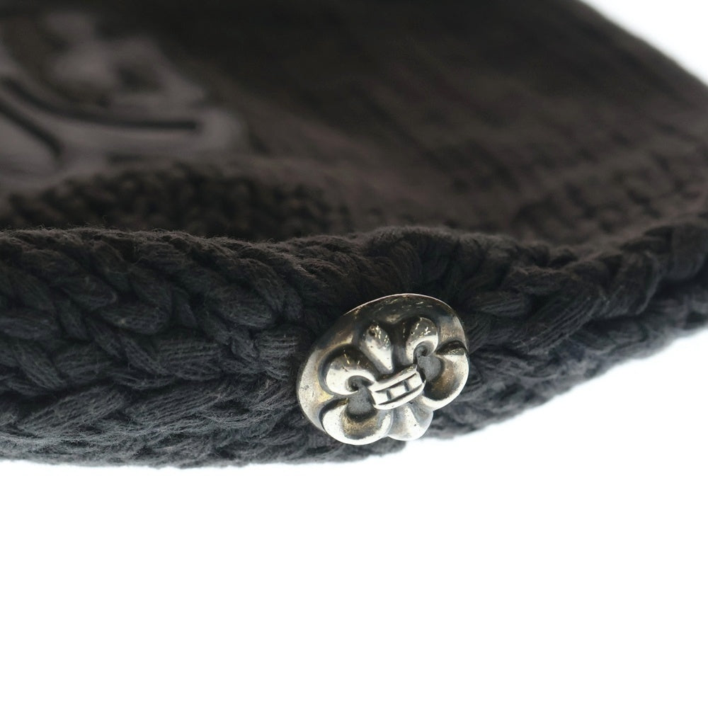 CHROME HEARTS(クロムハーツ) BS FLARE COTTON BEANIE BSフレア コットン ビーニー レザーパッチ BSフレアボタン ニットキャップ ブラック/シルバー