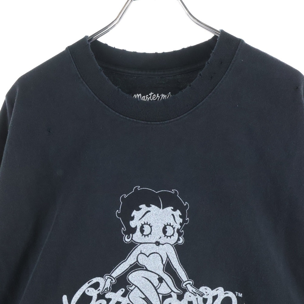 mastermind JAPAN(マスターマインドジャパン) 25AW WORLD×BETTY BOOP ワールド ベティブープ ボクシーフィットダメージ加工プリント長袖Tシャツ MW25C15-TS208 ブラック