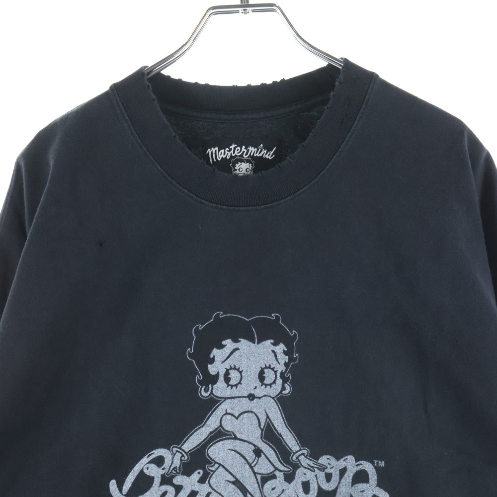 mastermind JAPAN(マスターマインドジャパン) 25AW WORLD×BETTY BOOP ワールド ベティブープ ボクシーフィットダメージ加工プリント長袖Tシャツ MW25C15-TS208 ブラック