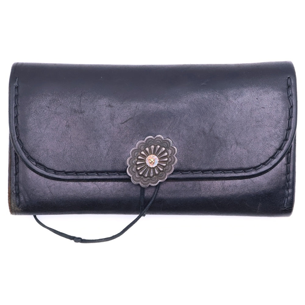 goro's(ゴローズ) K18 フラワーコンチョ付き 3つ折り財布 レザーロングウォレット ブラック
