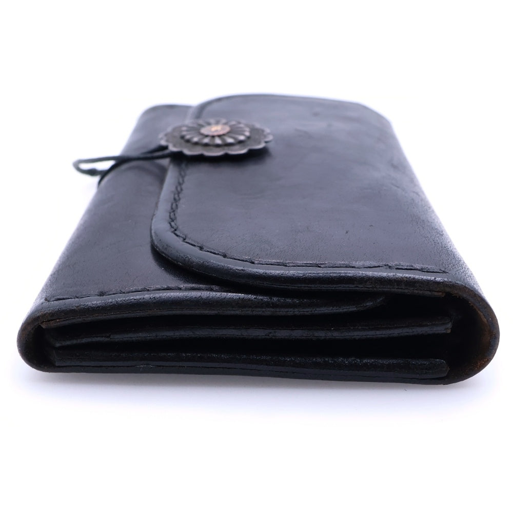 goro's(ゴローズ) K18 フラワーコンチョ付き 3つ折り財布 レザーロングウォレット ブラック