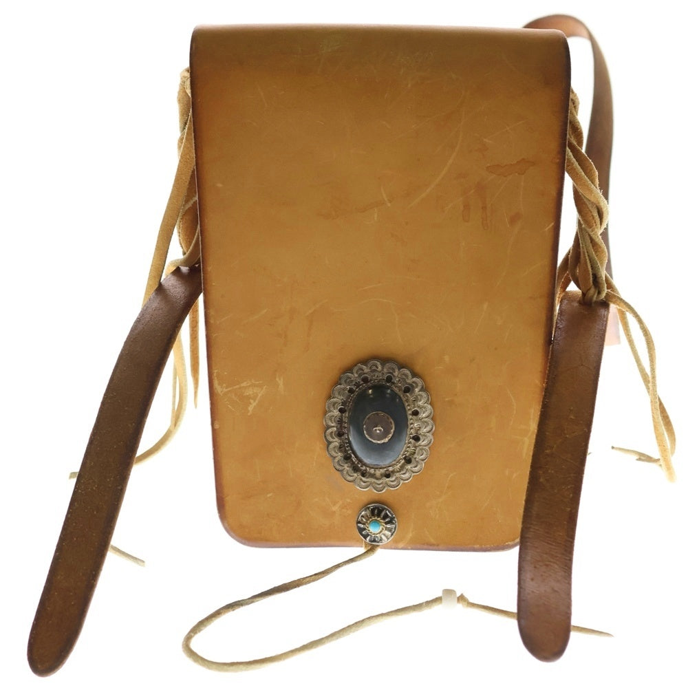 goro's(ゴローズ) メタル付き特大フラワーコンチョ 金縄ターコイズコンチョ付き 長角シングルメディスンバッグ ブラウン