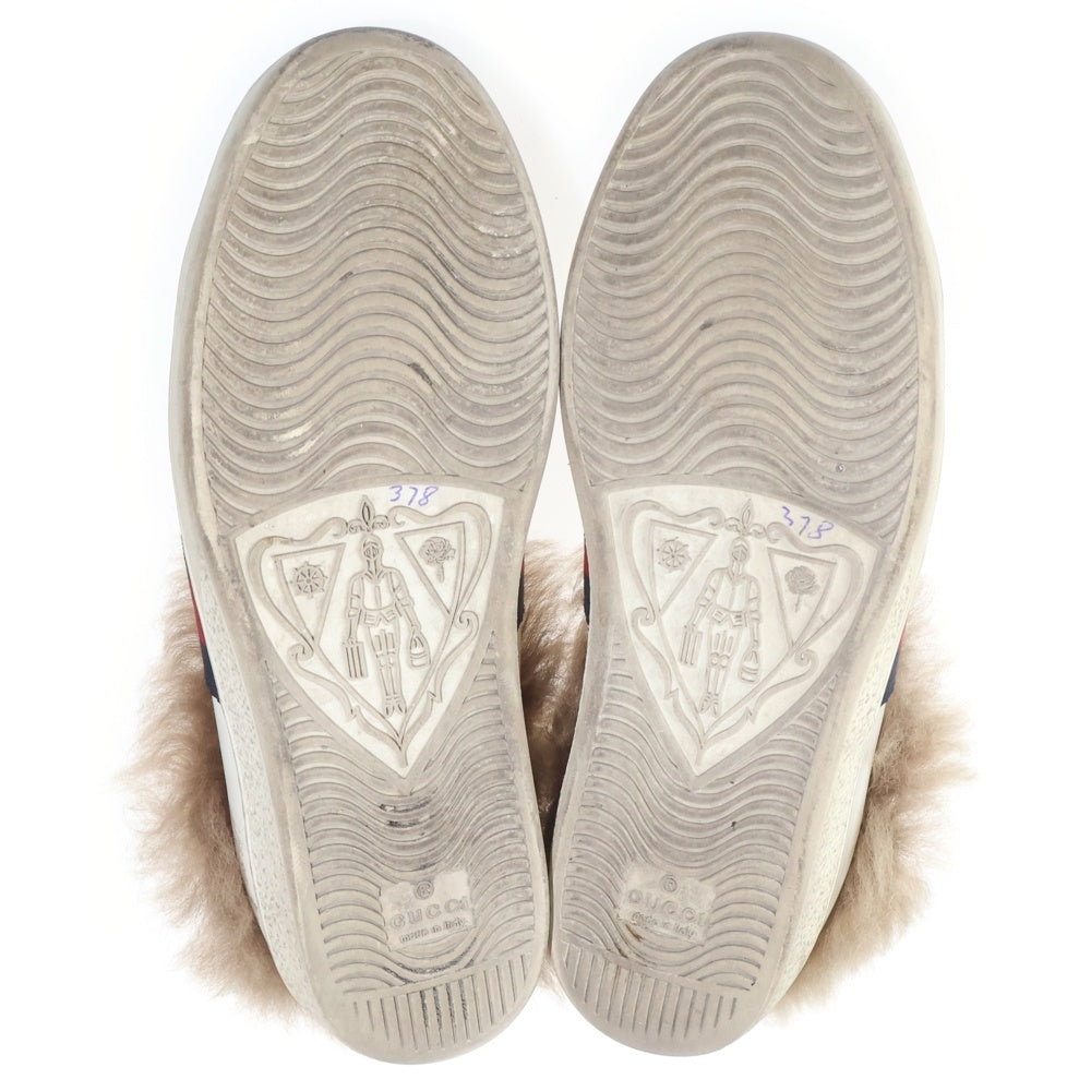 GUCCI(グッチ) Ace Low Top Sneakers With Fur 496093 エースビー刺繍ファーローカットスニーカー ホワイト レディース