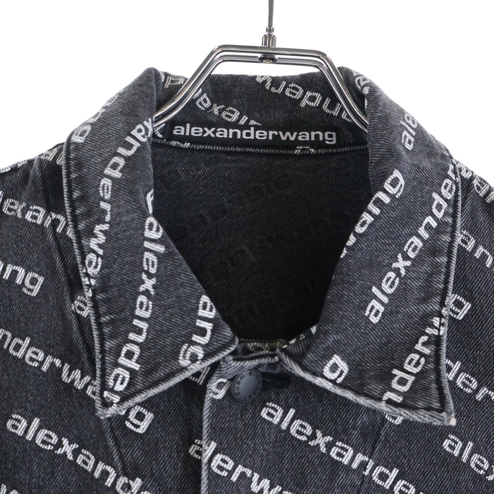 ALEXANDER WANG(アレキサンダーワン) ALL OVER LOGO DENIM JACKET オールオーバーロゴ総柄デニムトラッカージャケット グレー