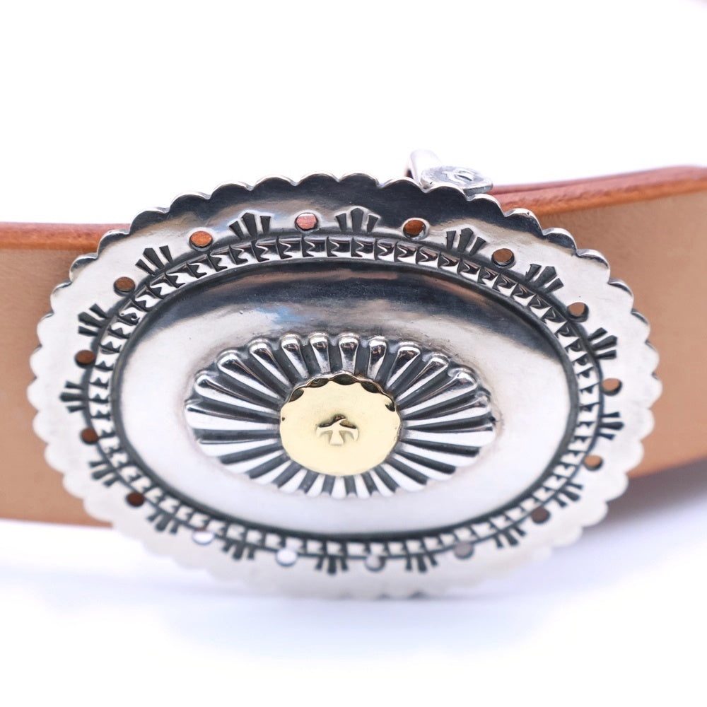 goro's(ゴローズ) 3.5cm K18付き特大コンチョバックルベルト ブラウン/シルバー