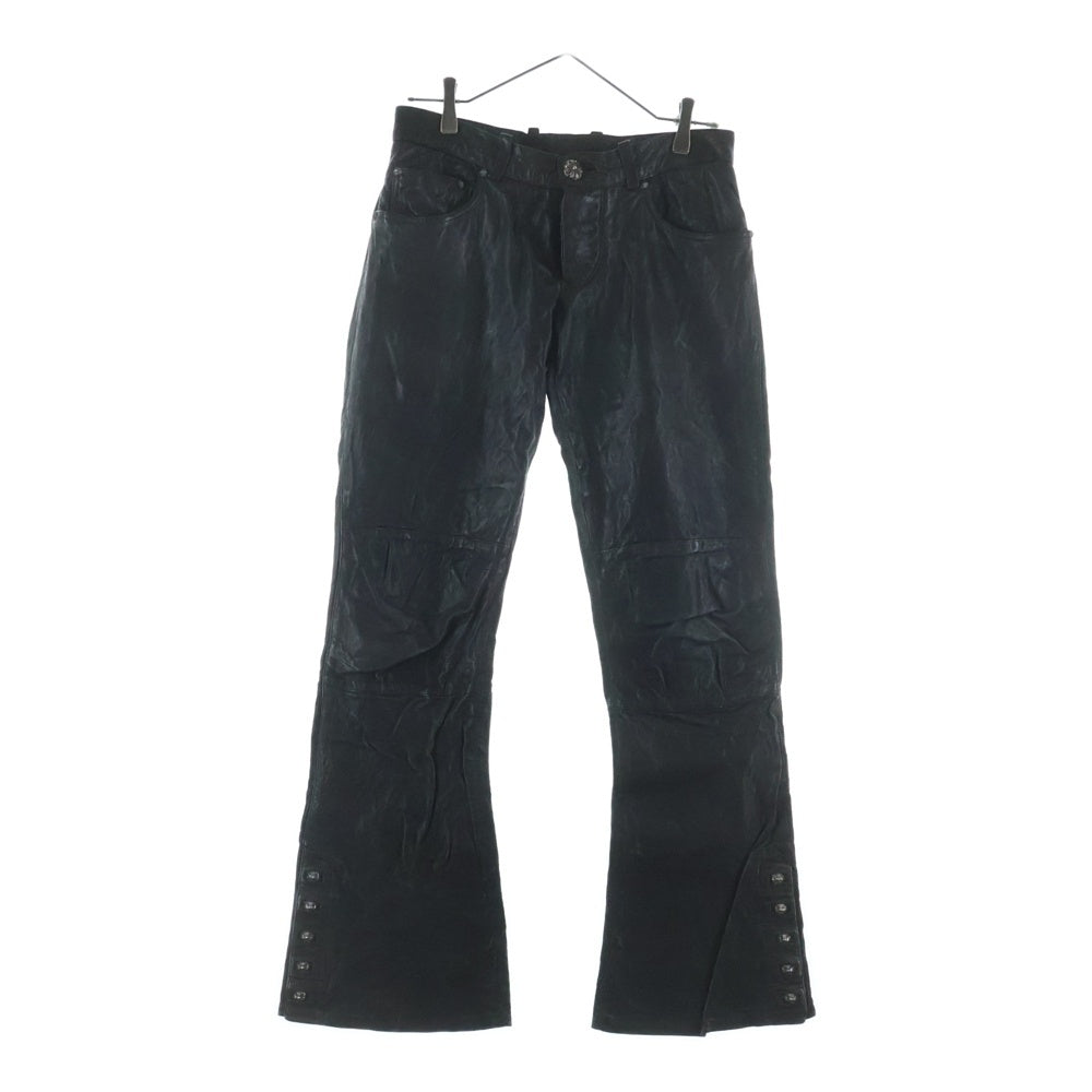 CHROME HEARTS(クロムハーツ) クロスボールサイドスナップボタン ダブルニーレザーフレアパンツ ブラック レディース
